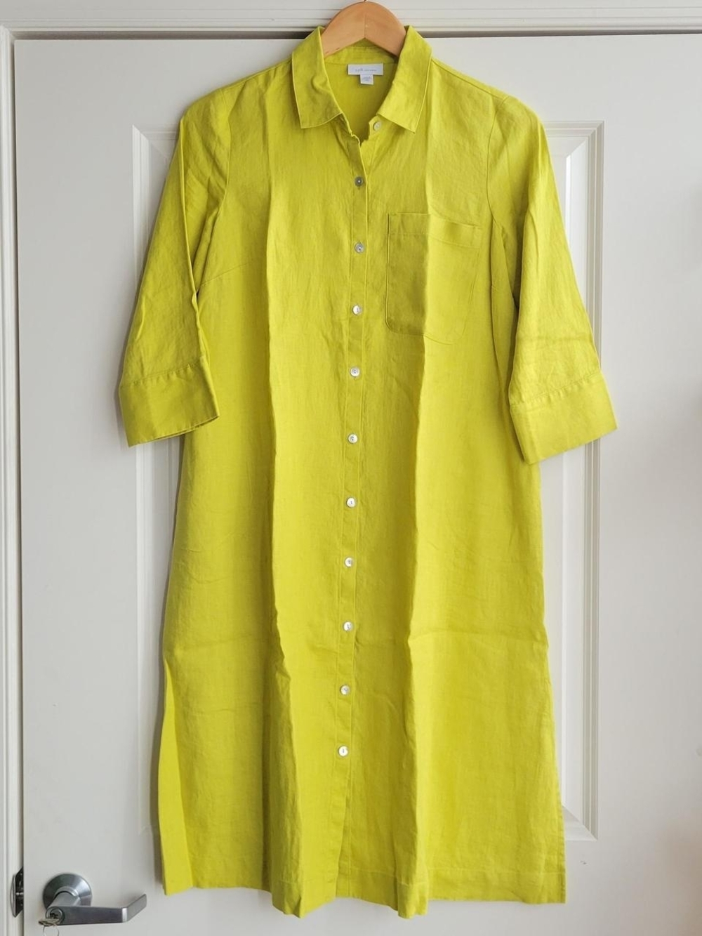 J. Jill Chartreuse Linen Button-Front Midi Dress